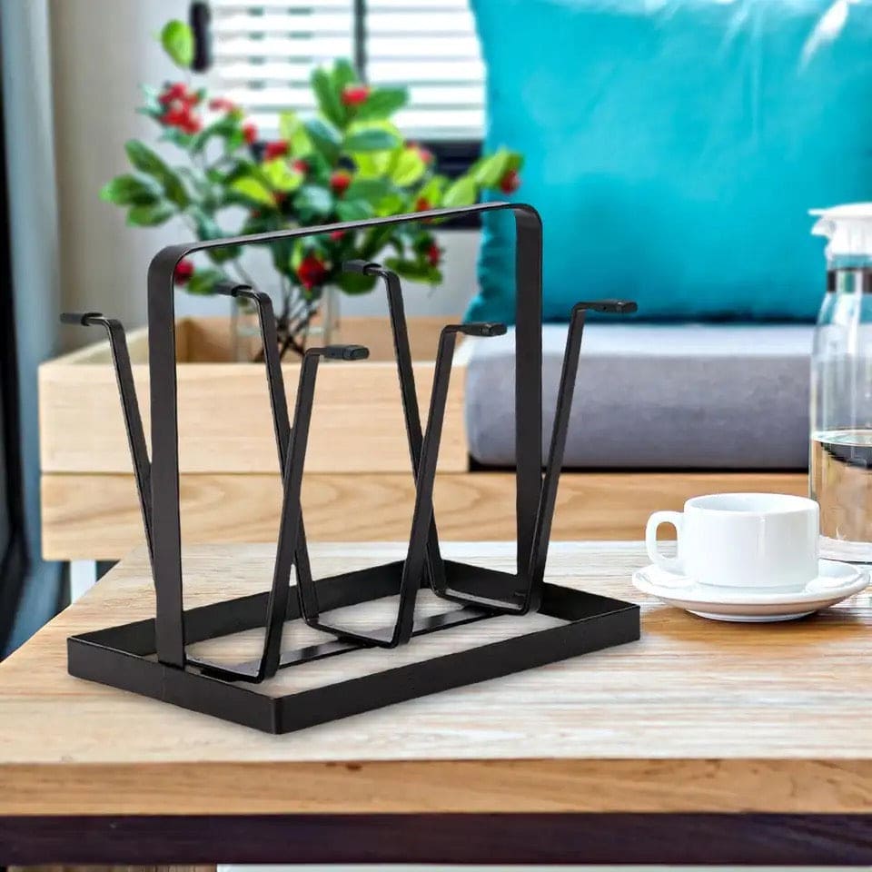 Iron Glass Stand, 6 Hooks Cups Mug Glass Stand Holder, Metal Cup Drying Rack Shelf, Cup Hanging Drainer, Upside Down Cup Drain Rack, Countertop Cup Holder for Bottle, Glass, Mug, Non-Slip Mugs Bottles Organizer For Kitchen Iron Glass Stand, 6 Hooks Cups Mug Glass Stand Holder, Metal Cup Drying Rack Shelf, Cup Hanging Drainer, Upside Down Cup Drain Rack, Countertop Cup Holder for Bottle, Glass, Mug, Non-Slip Mugs Bottles Organizer For Kitchen